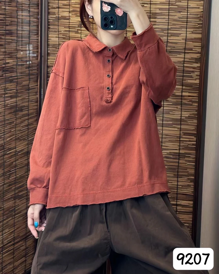 2024秋季新款时尚休闲百搭宽松纯色拼接口袋翻领气质POLO长袖卫衣