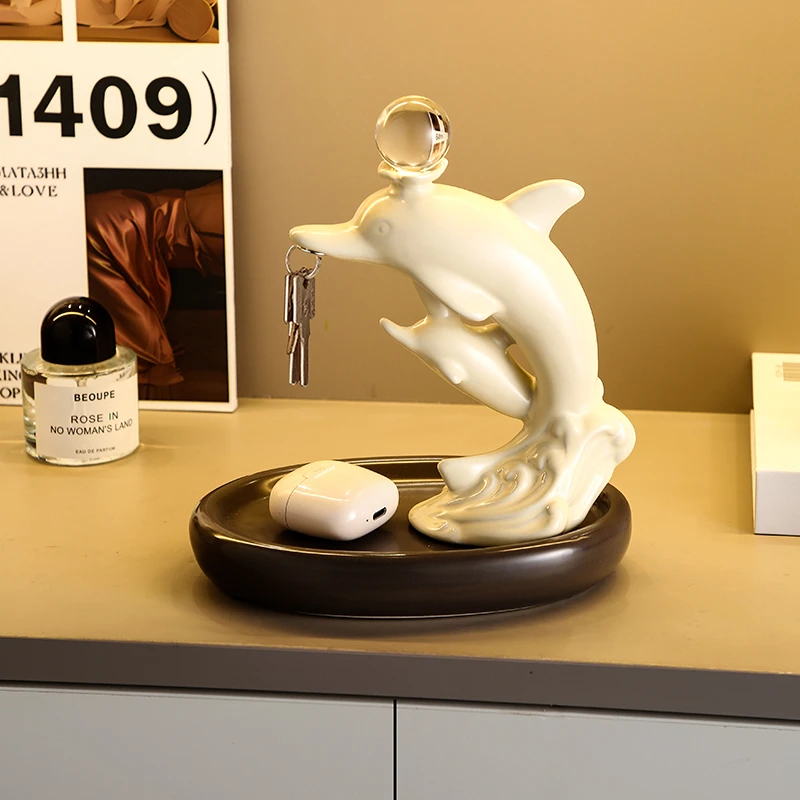 创意陶瓷轻奢入户玄关钥匙收纳托盘摆件家居客厅酒柜电视柜装饰品