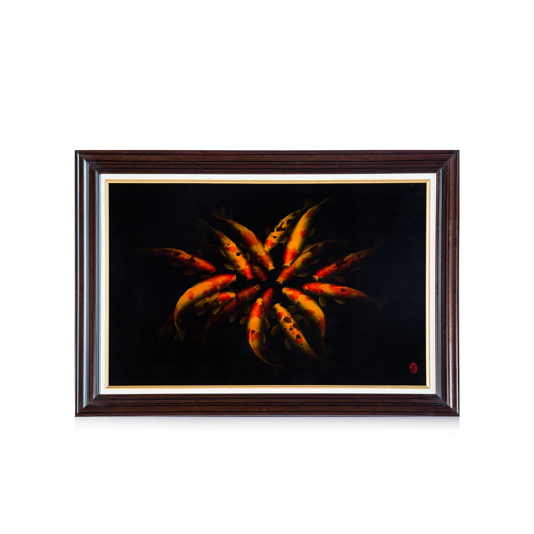 沈绍安 非遗漆器 漆画系列 锦鲤漆画(连年有余)