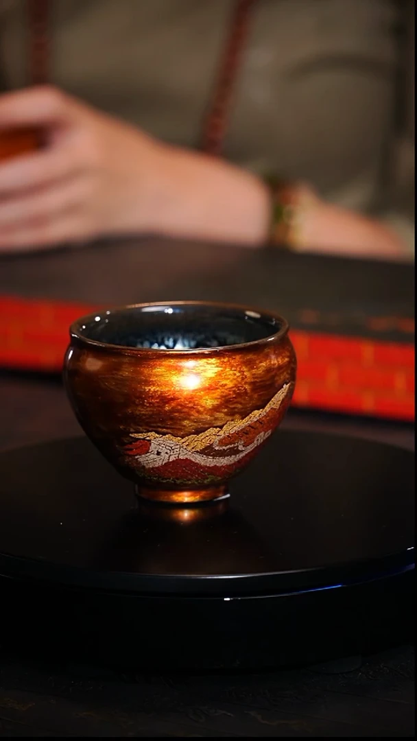 【闪购商品】非遗漆器 李盏柜老师万里长城牡丹建盏