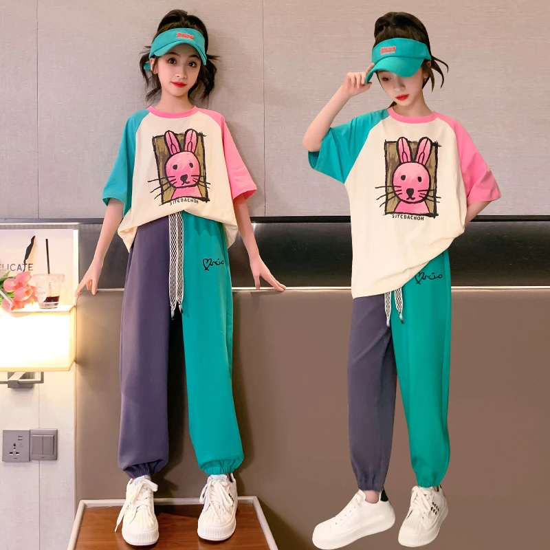 女童短袖套装韩版大童女孩时髦洋气长裤夏装儿童炸街休闲运动潮装