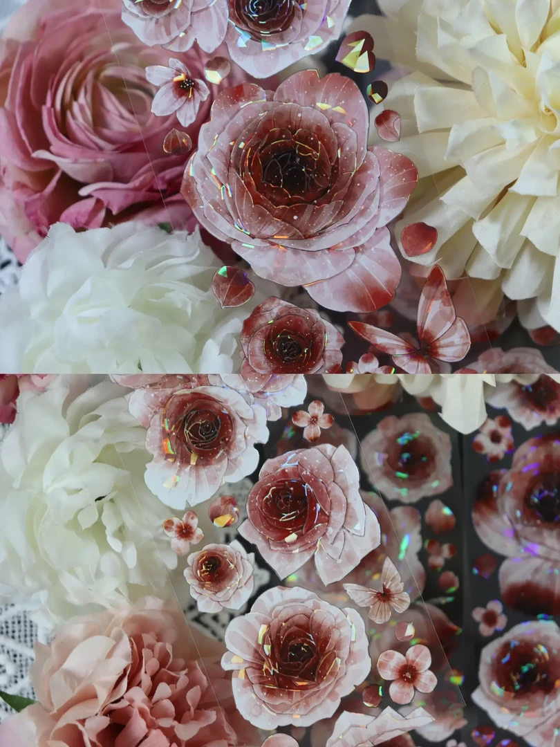 红色绝美花花胶带贴纸落日贝壳光6×100cm