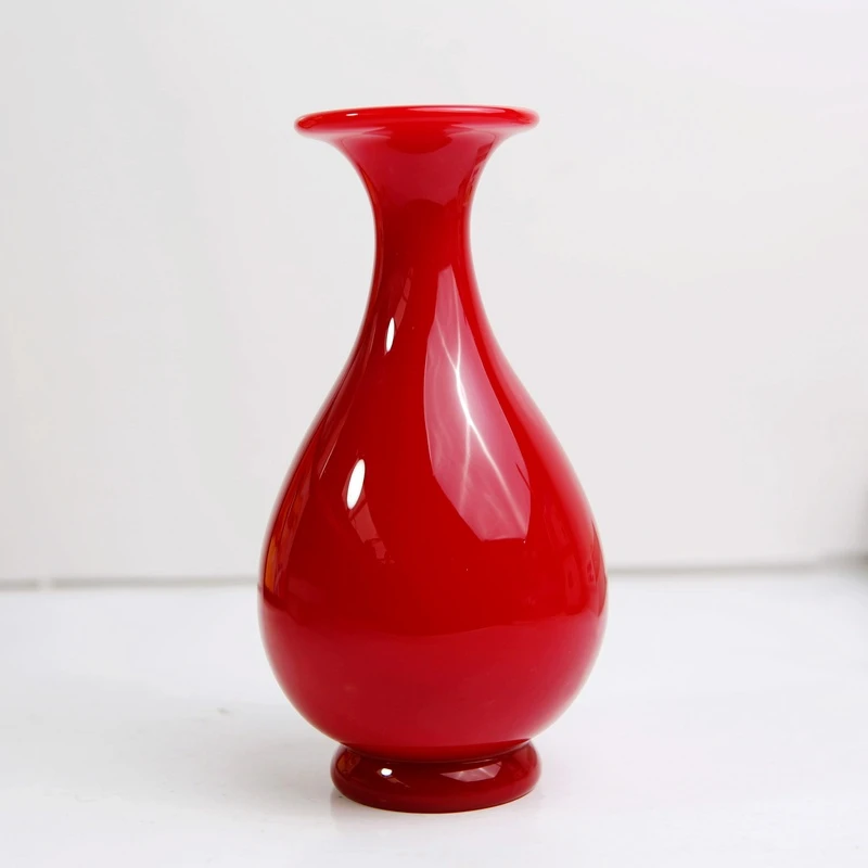 【琉璃哥】纯手工热塑琉璃《珊瑚红玉壶春瓶》家居饰品 装饰摆件