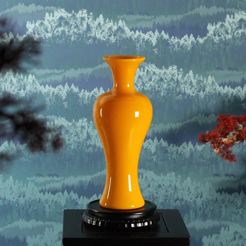 【琉璃哥】纯手工热塑琉璃《 鸡油黄花瓶》家居饰品 装饰摆件礼品