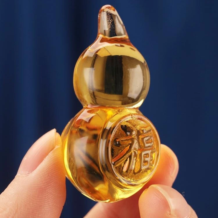 黄水晶葫芦福字葫芦摆件工艺品聚宝盆米缸填充物开业送礼财神贡品