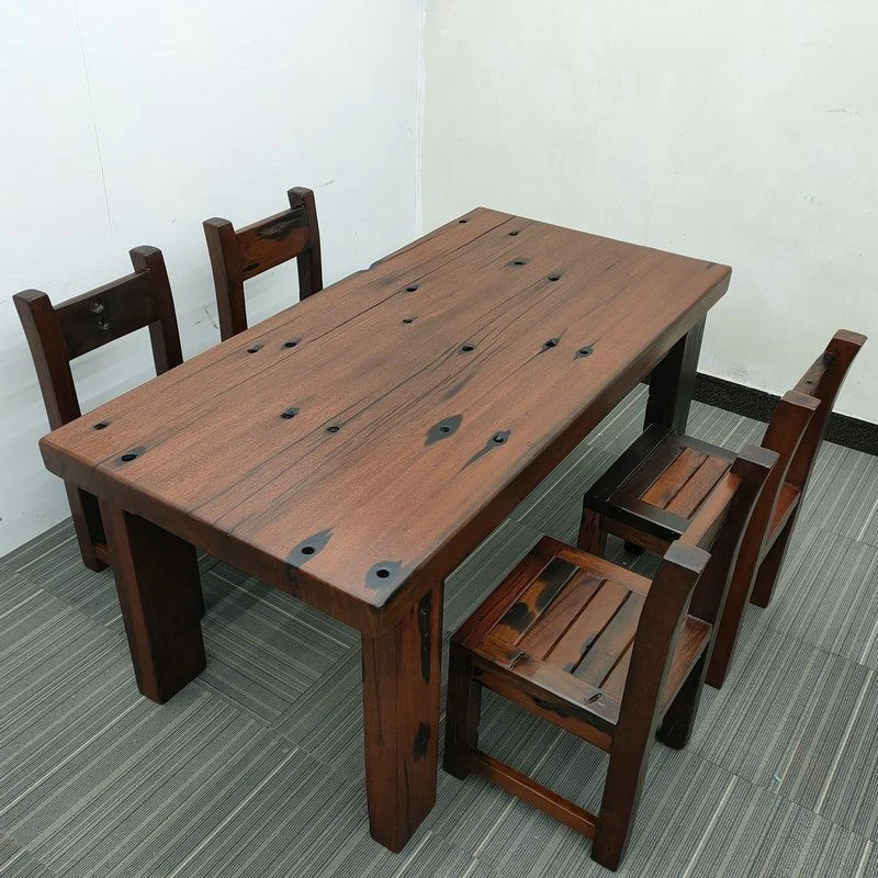 柏语心木实老船餐桌椅新中式复古饭店桌子八仙桌家用简约阳台办公
