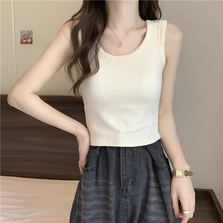 纯色磨毛方领吊带背心女百搭修身性感外穿带胸垫上衣打底保暖内衣
