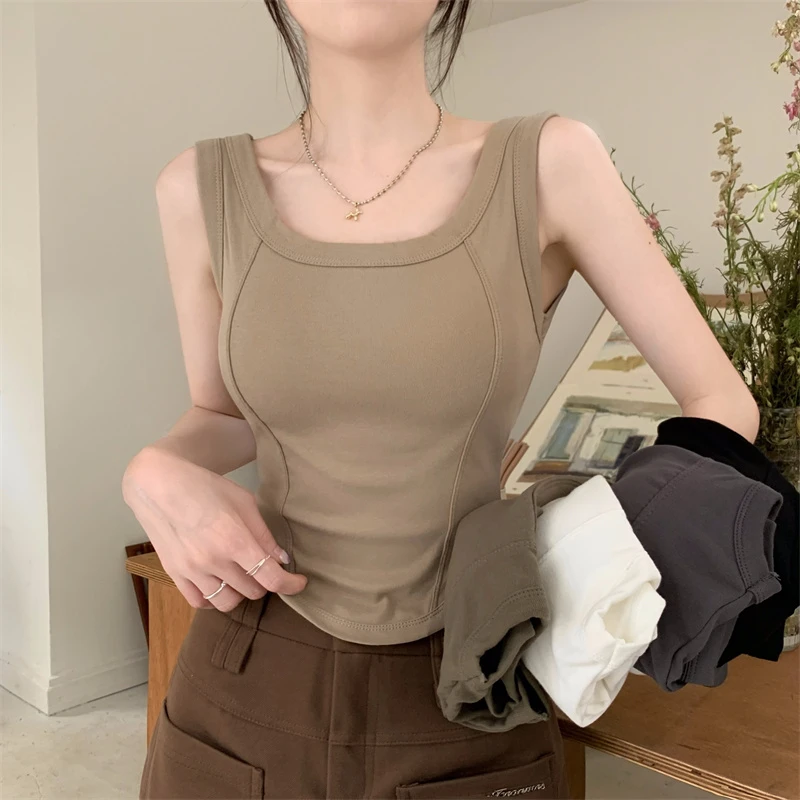 纯色百搭吊带背心女带胸垫一体小众美背运动外穿显瘦打底无袖上衣