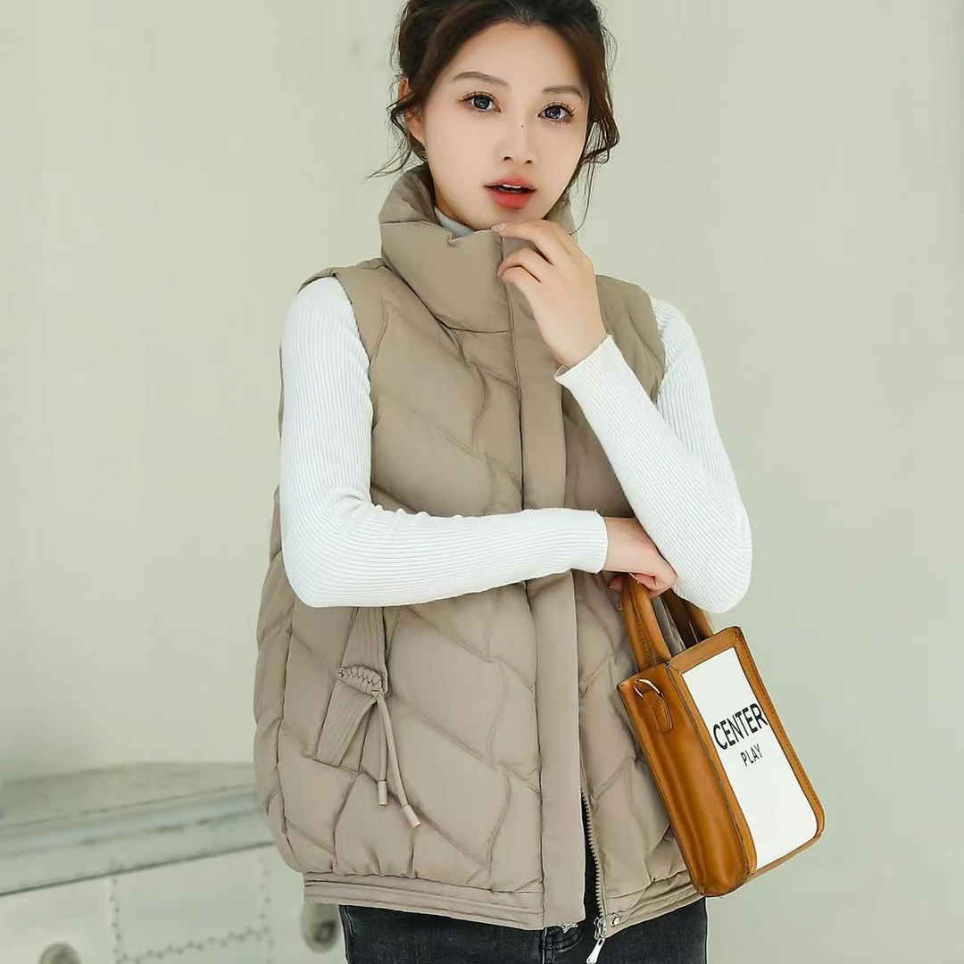 高档暗花简约时尚百搭立领棉服宽松保暖舒适女款马甲