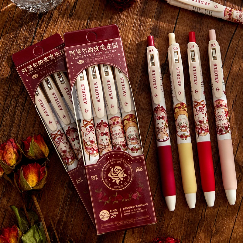 干枯玫瑰笔耐用中性笔ins风高颜值刷题笔精致自动笔黑色按压速干