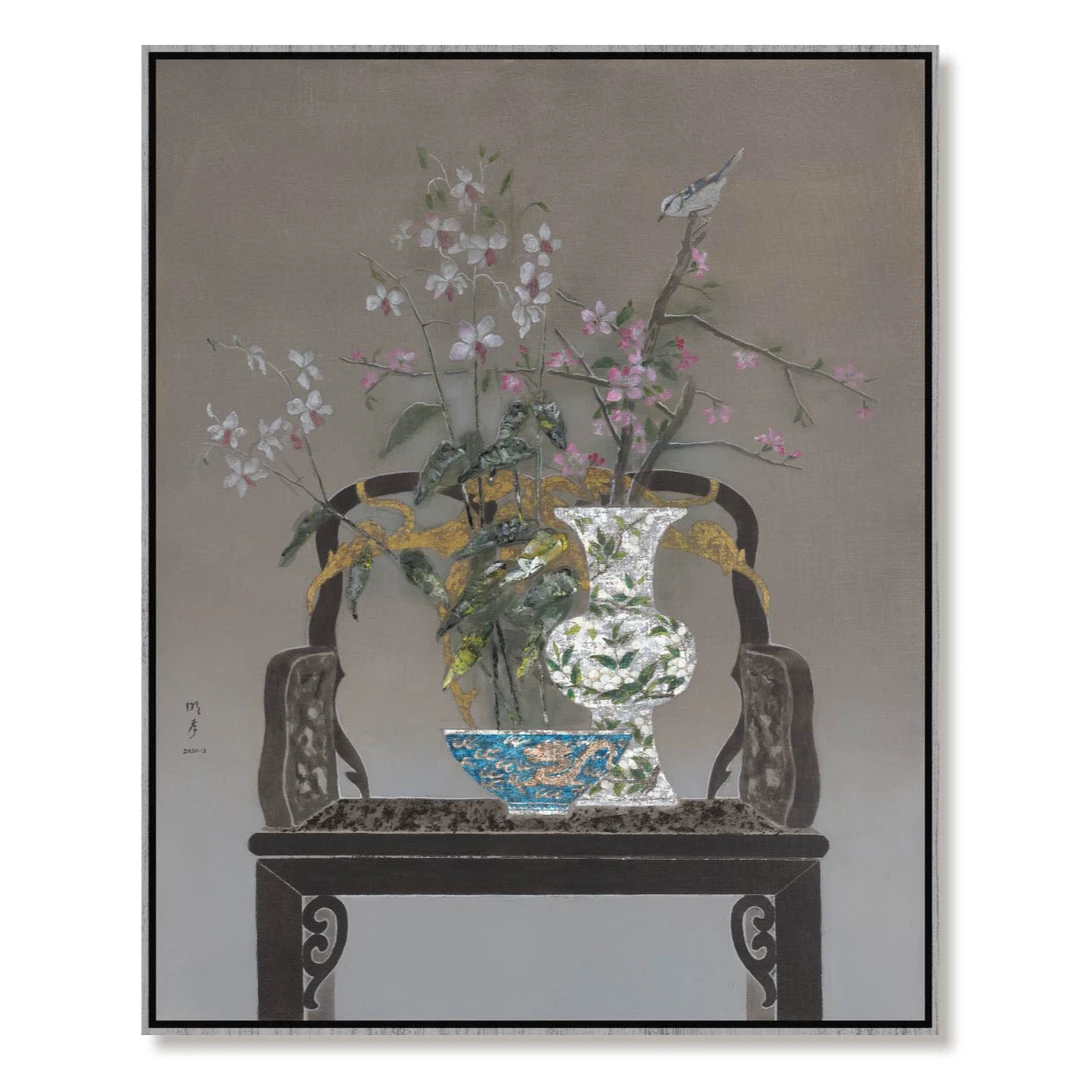 刘明孝 瓶花高端国画艺术品当代艺术家挂画收藏送礼花鸟国风