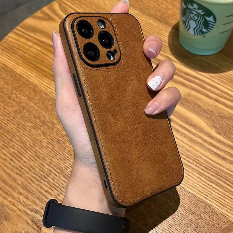 适用苹果16promax手机壳奢华真皮新款iphone15/14高档防摔套13pro