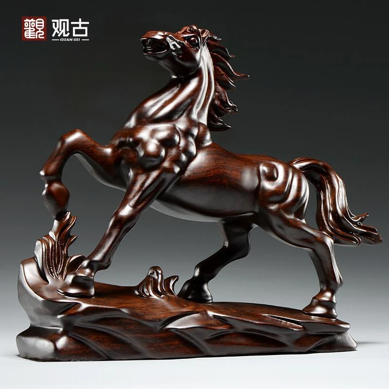 黑檀木雕刻马摆件马到成功红木工艺品家居饰品办公室风水木马摆设