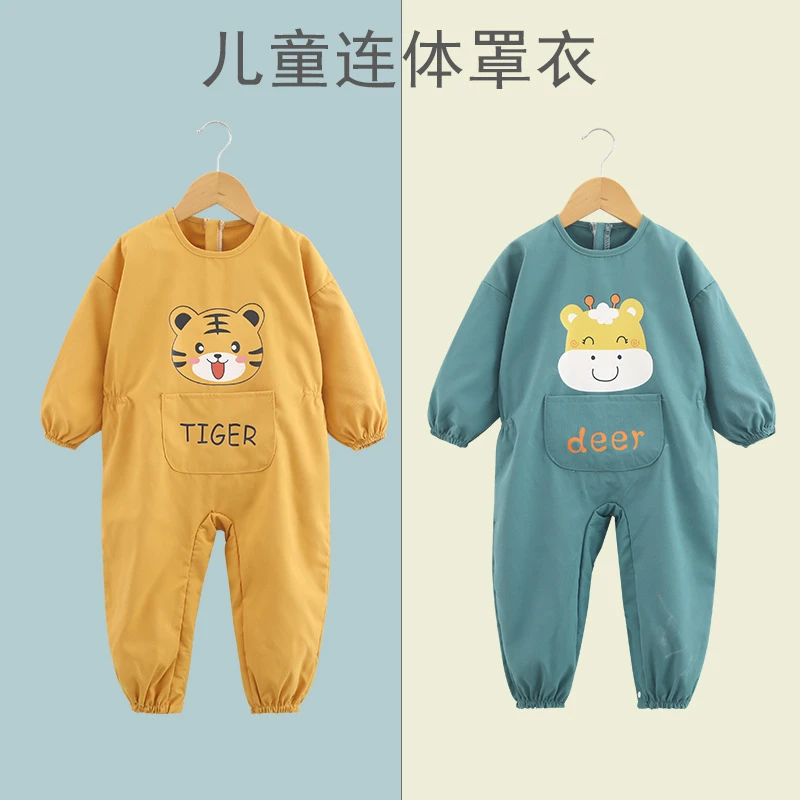 宝宝防脏连体罩衣罩裤秋冬款儿童爬爬服全身透气耐磨保暖按扣开档
