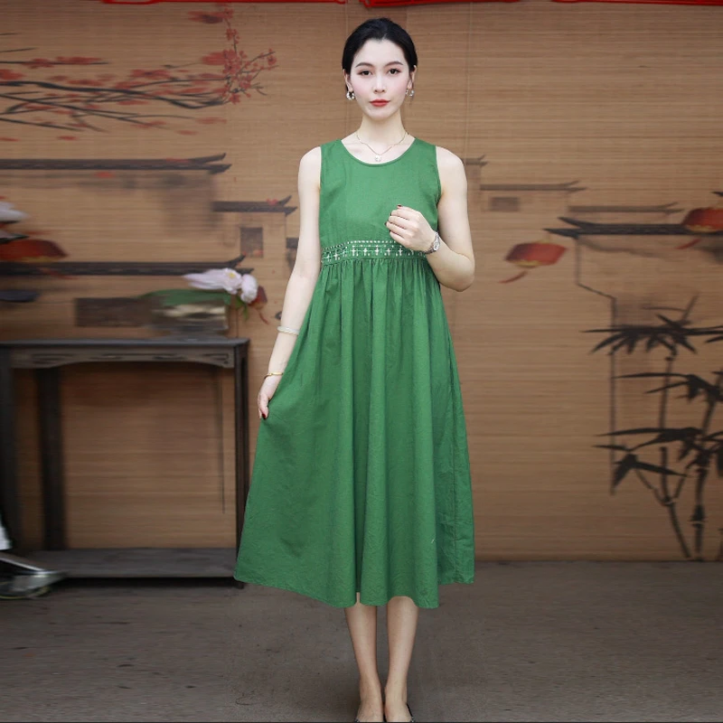 蓝蓝精选  文艺宽松连衣裙碎花裙瘦连衣裙气质长裙无袖民族风