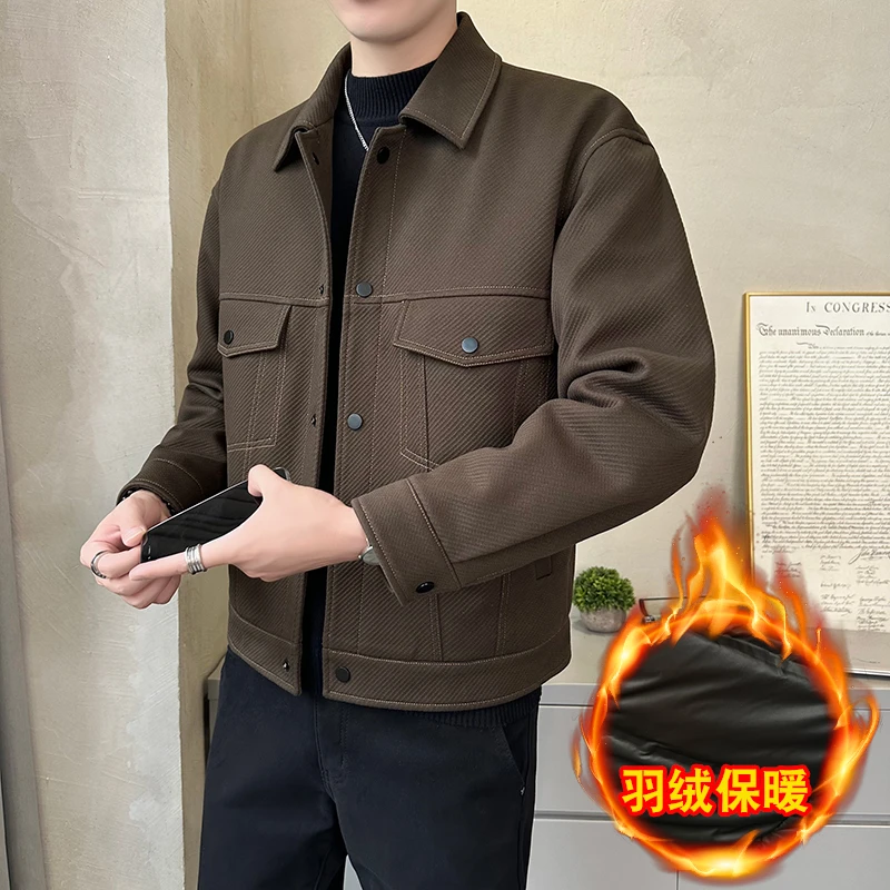 专柜版冬90白鸭绒羽绒服男韩版商务休闲修身翻领加厚保暖羽绒服