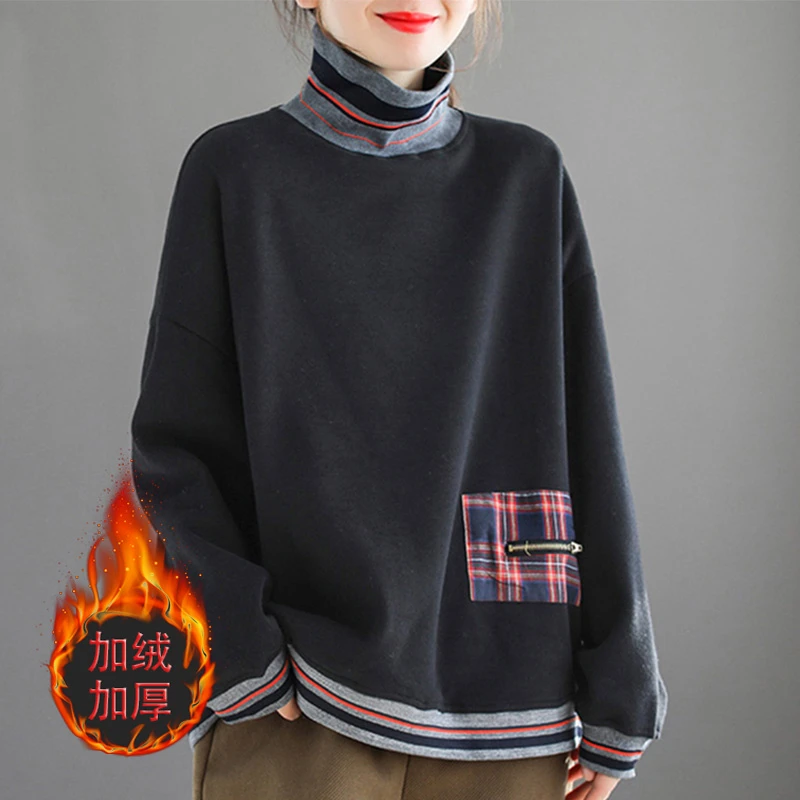 妈妈装红色女装加绒加厚高领卫衣女冬季2024新款爆款大码秋冬