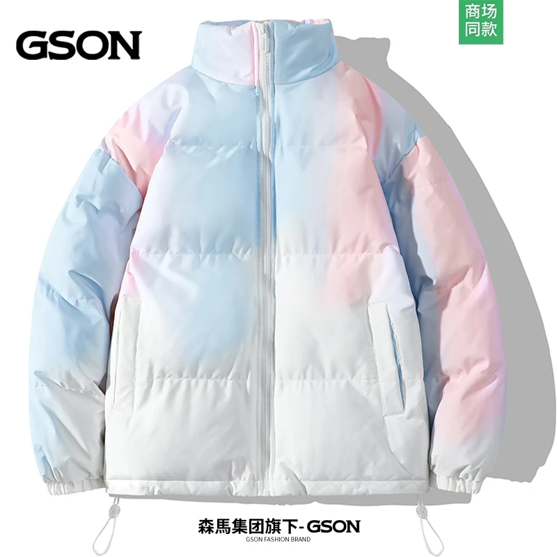 GSON泼墨渐变潮流棉衣男女款冬季显瘦面包服棉袄休闲宽松保暖外套