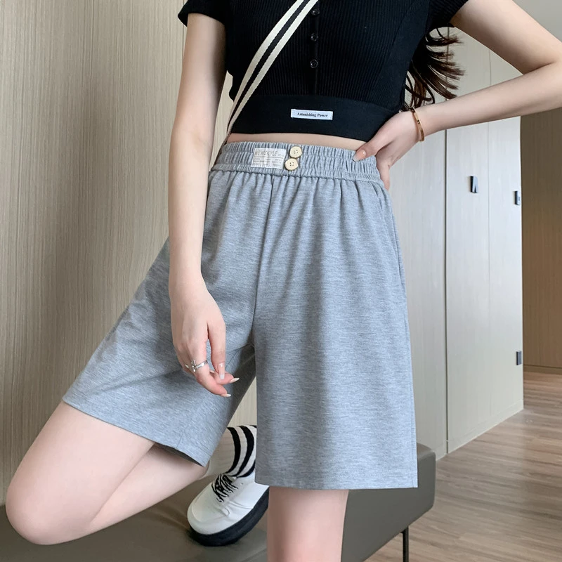 运动休闲纯棉短裤女微胖女生裤子夏季阔腿中裤宽松垂感显瘦五分裤