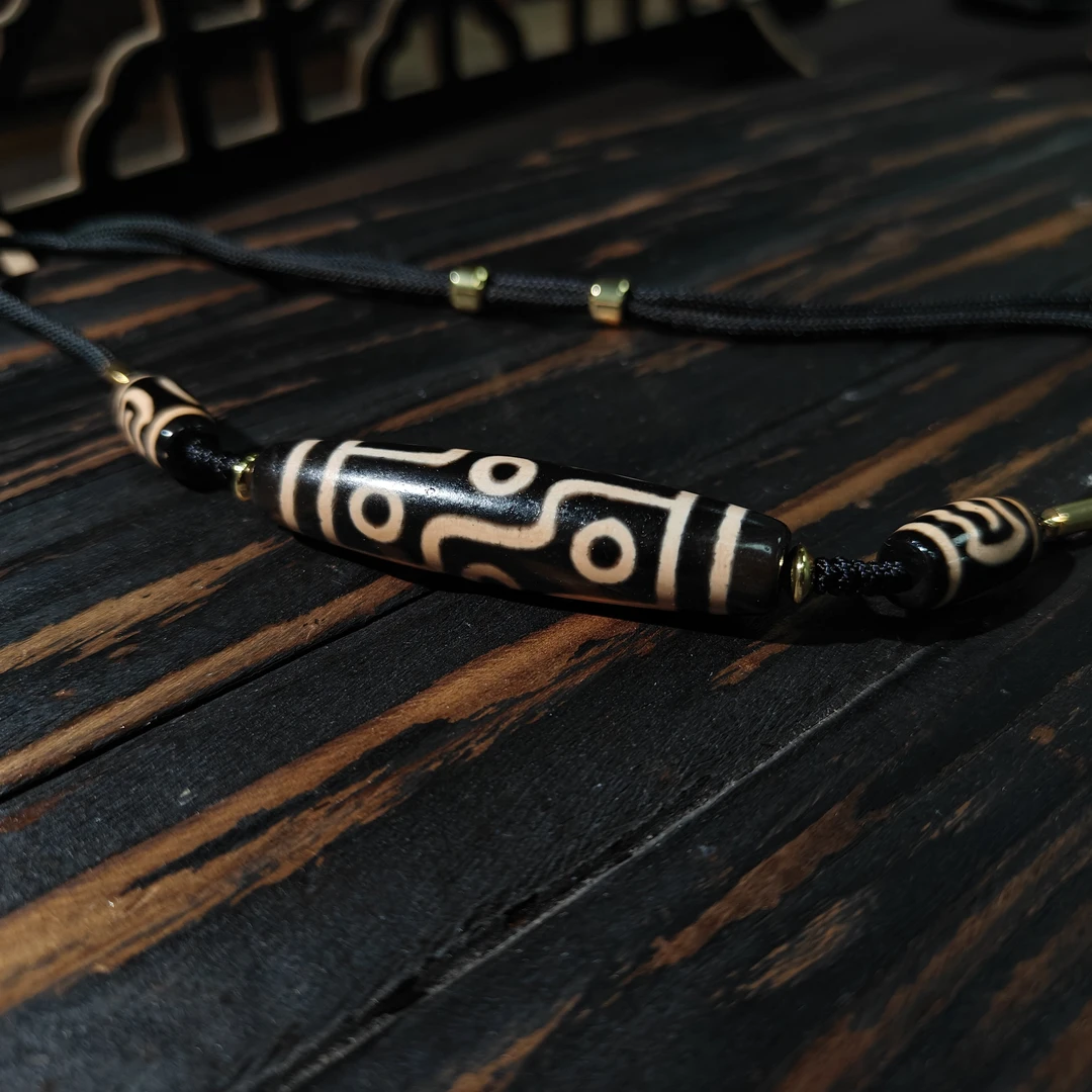 三禾【六字箴言牙黄九】玛瑙项链可调节绳