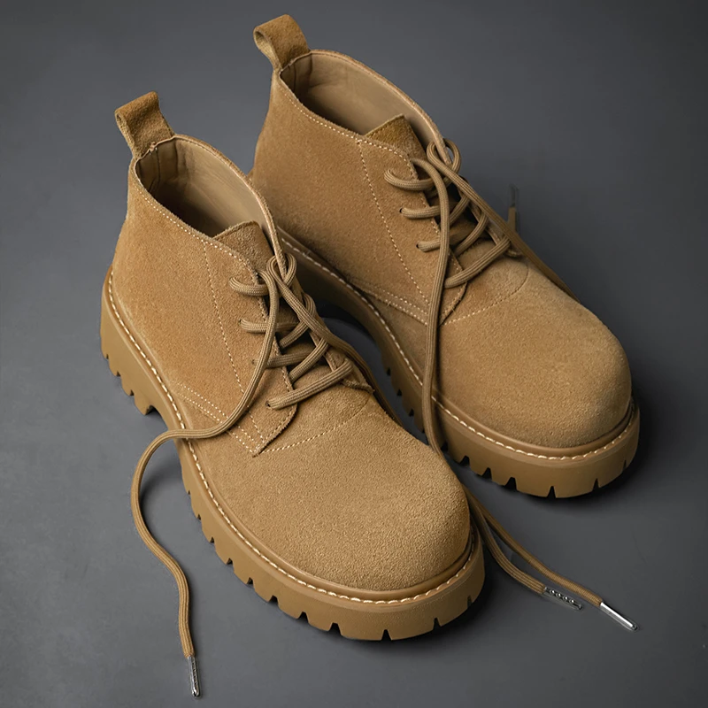 真皮马丁靴男厚底增高英伦中帮反绒皮工装靴子休闲夏季中帮马丁鞋