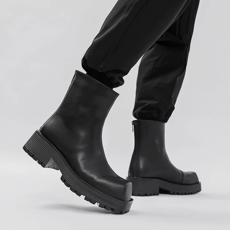 高帮切尔西靴男2023新款黑色马丁靴男烟筒靴拉链美式机车靴子男