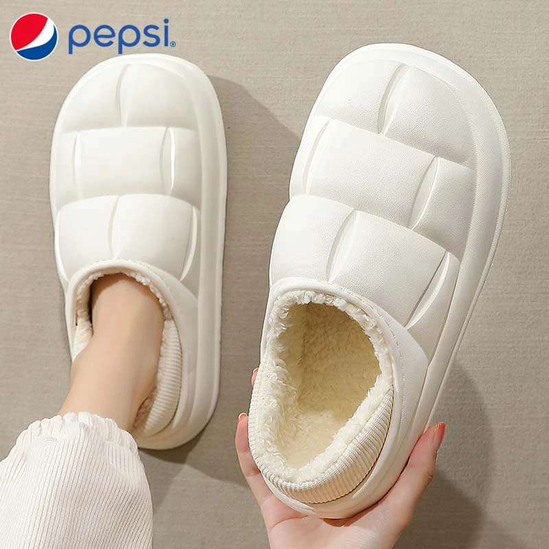 Pepsi/百事拖鞋男士冬季加绒棉拖鞋外穿防滑防水室内保暖情侣棉鞋