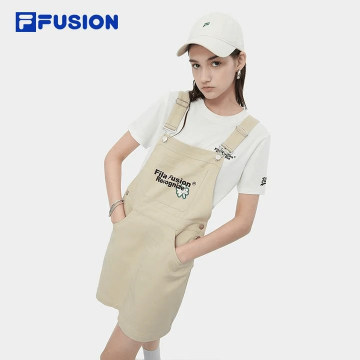 FILA斐乐减龄百搭女款夏季连体潮流运动连衣裙休闲工装梭织背带裙