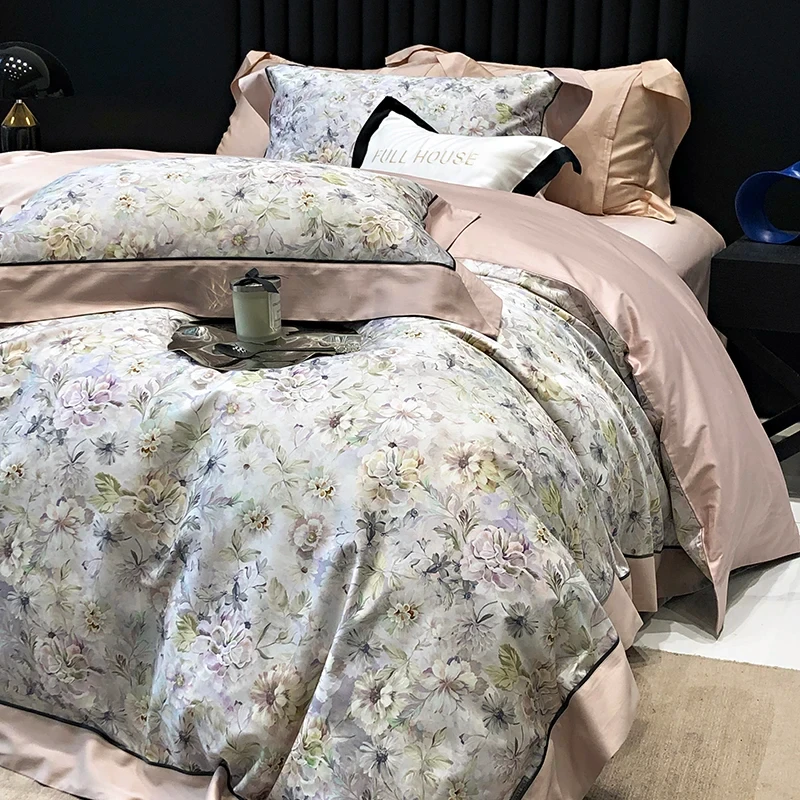 盛满坊【半亩花田长绒棉系列】2024款高端轻奢全棉纯棉数码印花床品