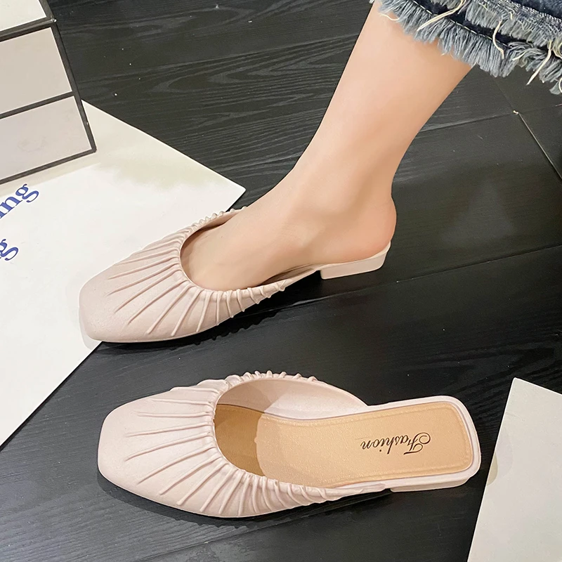 春夏网红新款时尚百搭软底包头鞋防滑外穿凉拖鞋平底休闲方头鞋子