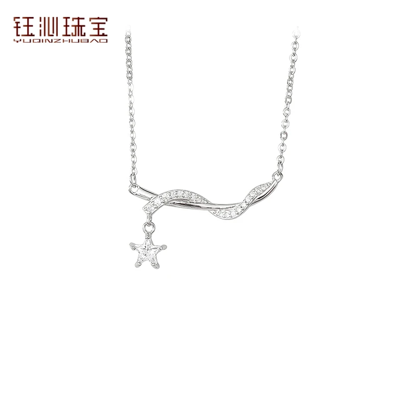 YUQINZHUBAO/钰沁珠宝 钛钢项链 锆石项链女简约五角星星锁骨链