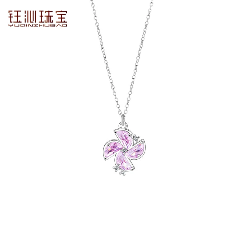 YUQINZHUBAO/钰沁珠宝 钛钢项链 粉锆风车项链女轻奢感镶钻锁骨链