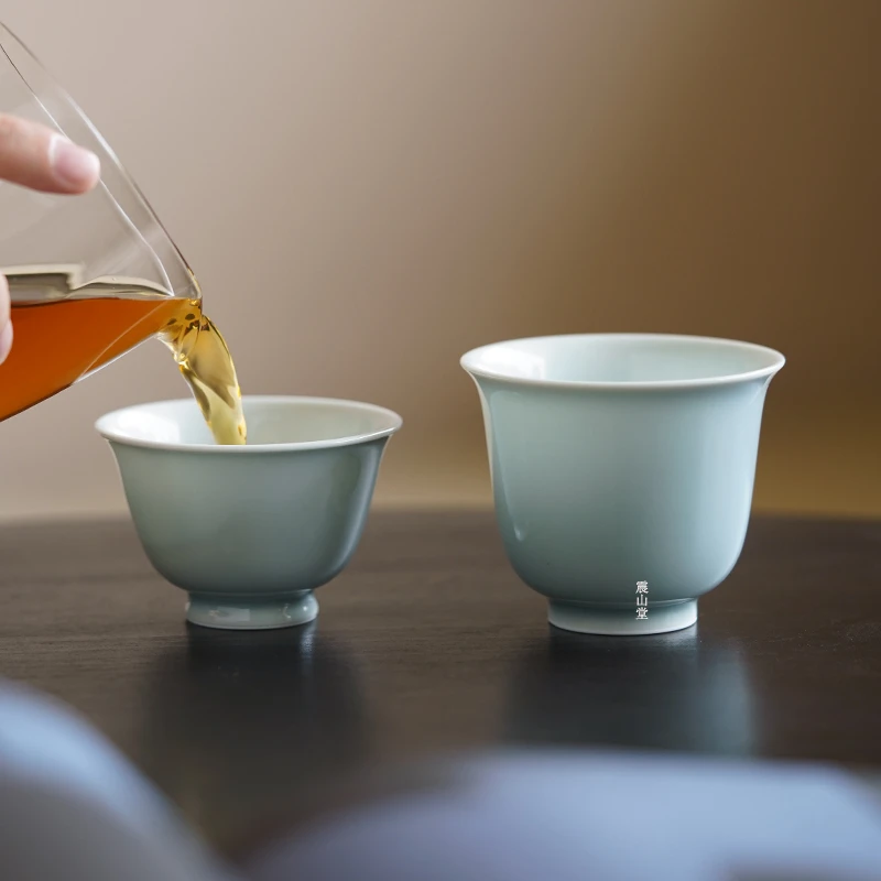 震山堂天蓝釉主人杯纯手工高温原矿釉天青色茶杯大号铃铛杯品茗杯