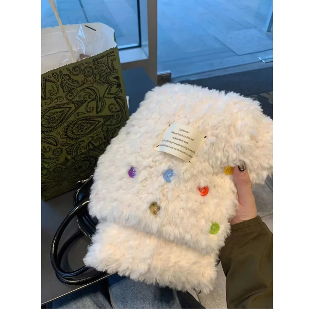 DX.DAXI【五彩纽扣】时尚纽扣毛绒加厚围巾保暖学生好搭洋气围脖