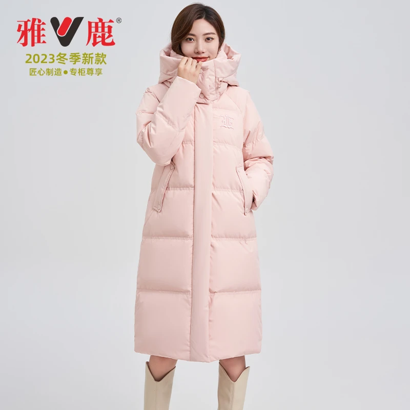 V/雅鹿2023冬季新款加厚羽绒服女时尚连帽宽松保暖长款百搭外套