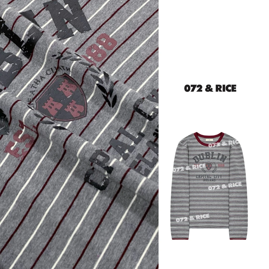 072 & RICE【双倍快乐】秋冬休闲圆领条纹长袖上衣 31W202Z*