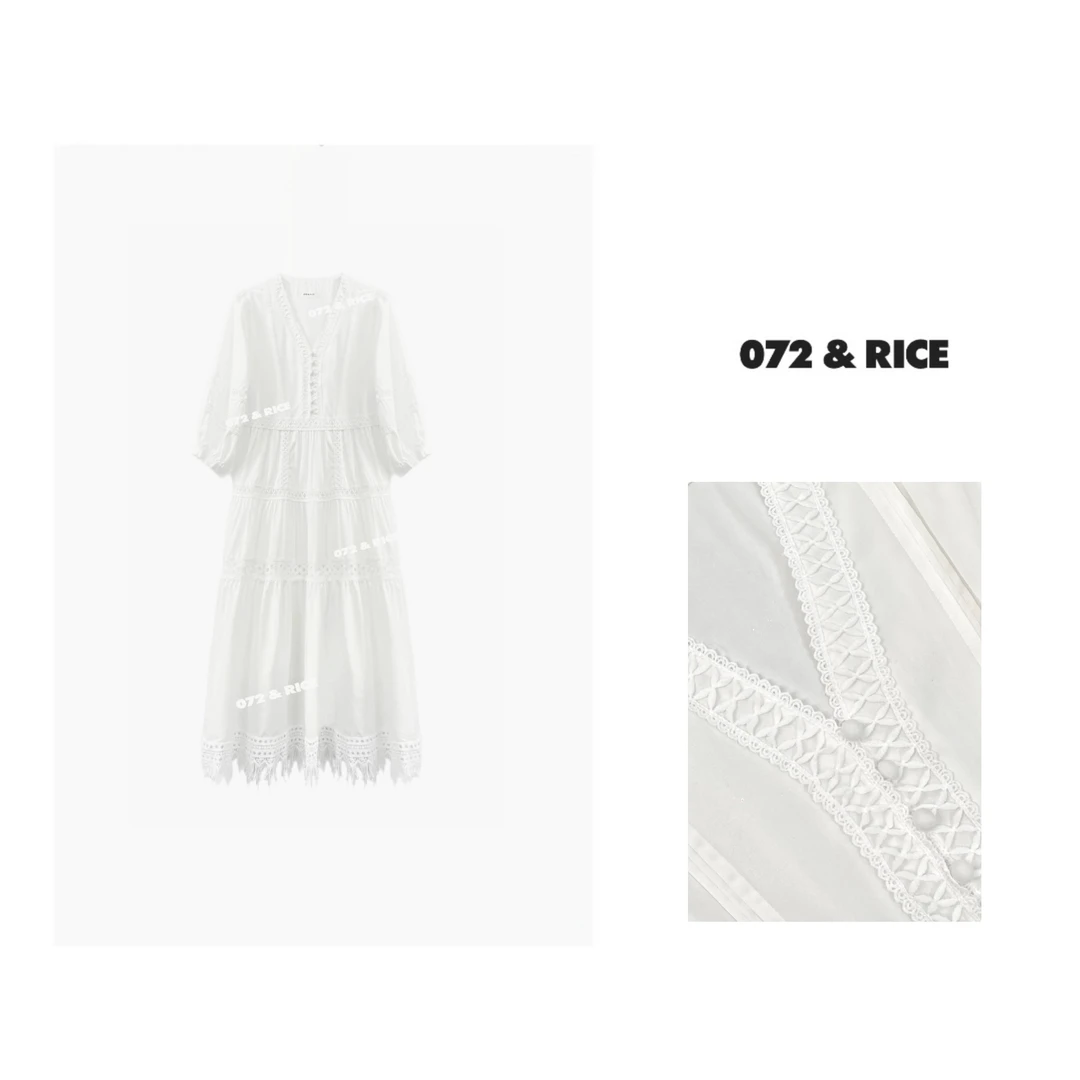 072 & RICE【亦菲裙】 夏季休闲V领中袖连衣裙 24XB22
