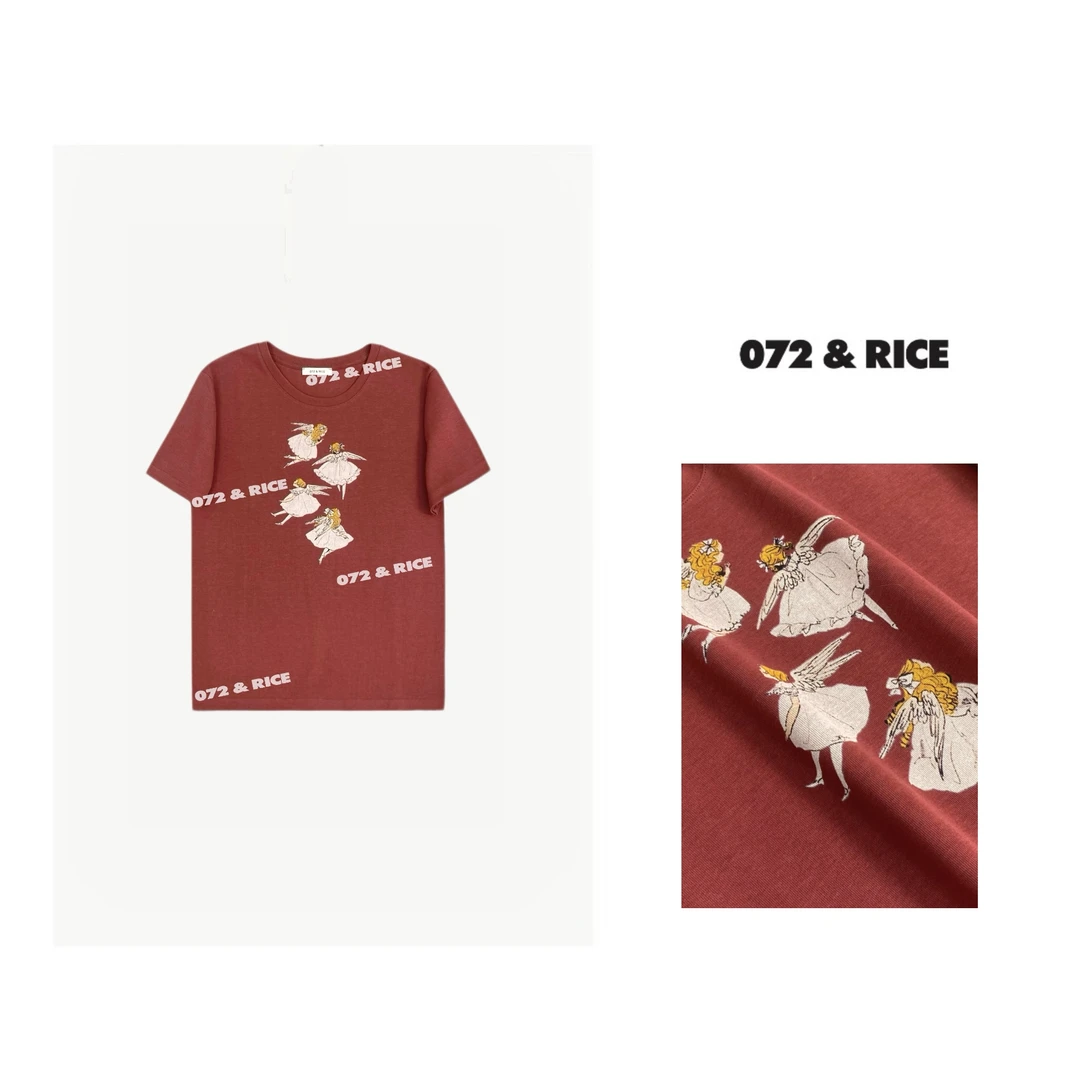 072 & RICE【天使芭蕾】夏季休闲圆领印花短袖T恤 31NB219Z*
