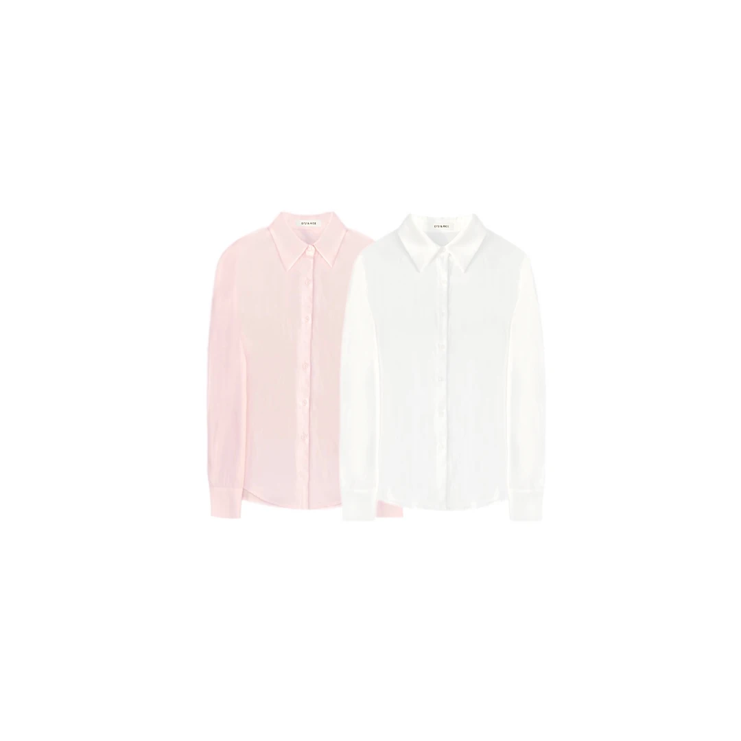 072 & RICE【白桃】亚麻+莱赛尔 夏季休闲翻领长袖衬衫 SU005 FF