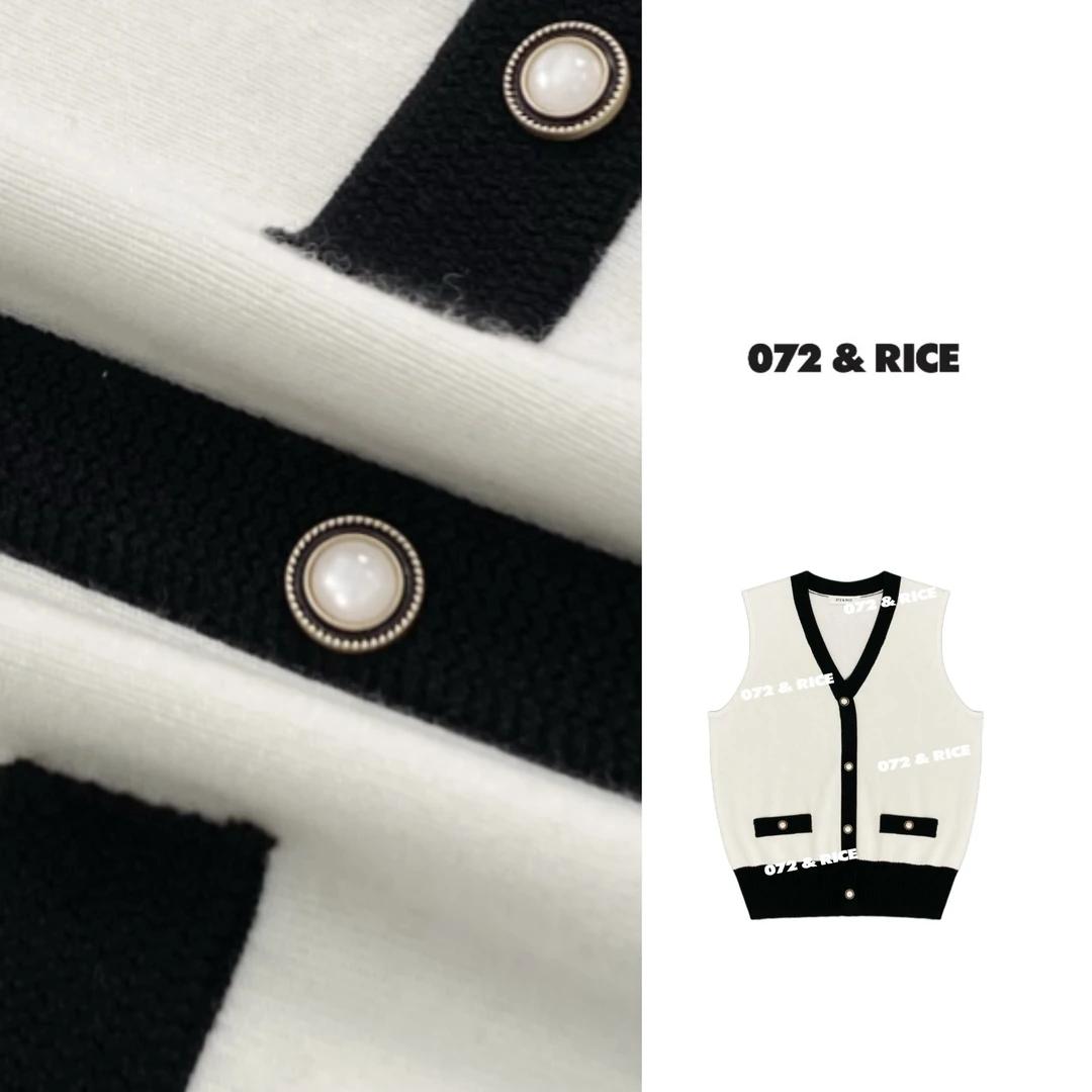 072 & RICE【云上香】绵羊毛 秋季V领无袖针织马甲 A6633 618FF