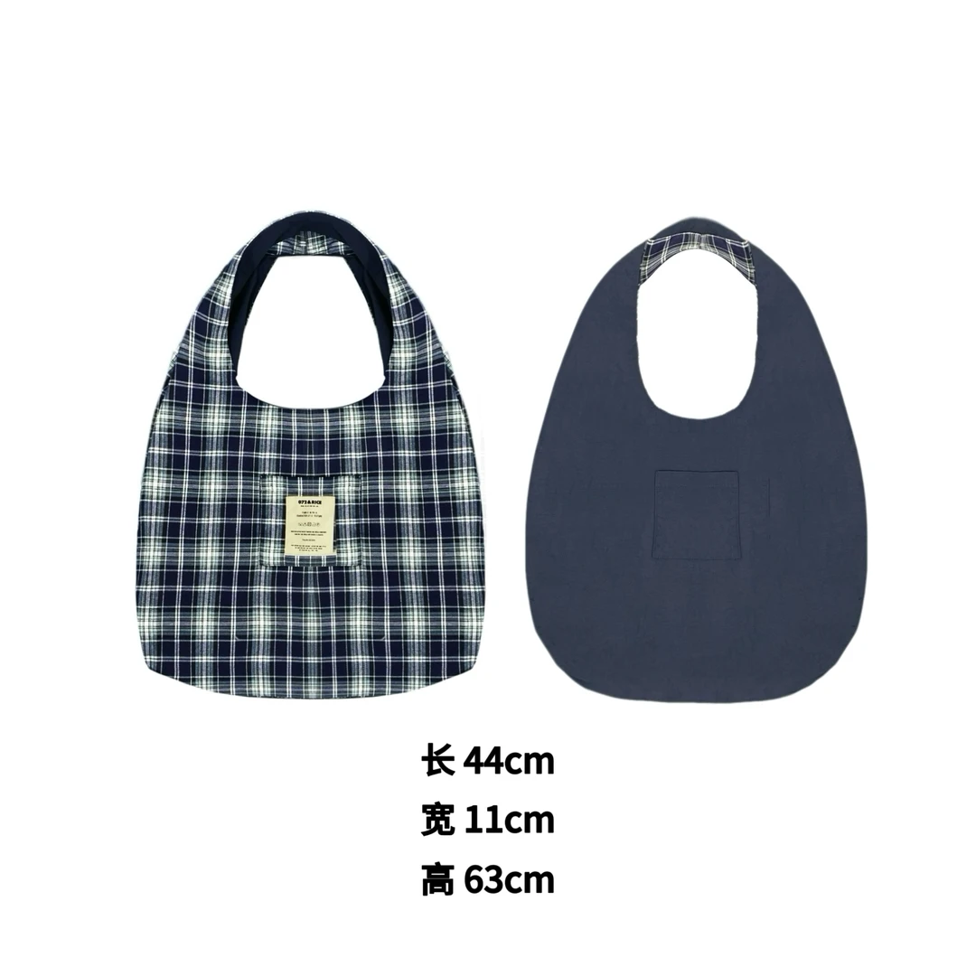 072 & RICE【蓝格子】休闲百搭双面单肩包  24GS13