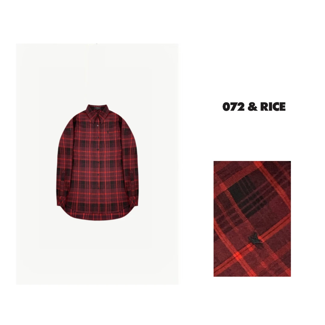 072 & RICE【钟楚红】秋季休闲格纹休闲翻领长袖衬衫 W0368L* FF