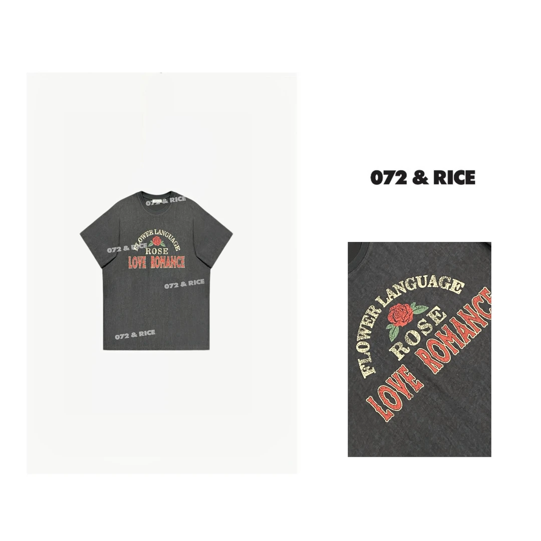 072 & RICE【玫瑰TEE】100纯棉 夏季休闲圆领短袖T恤 24JY06 FF