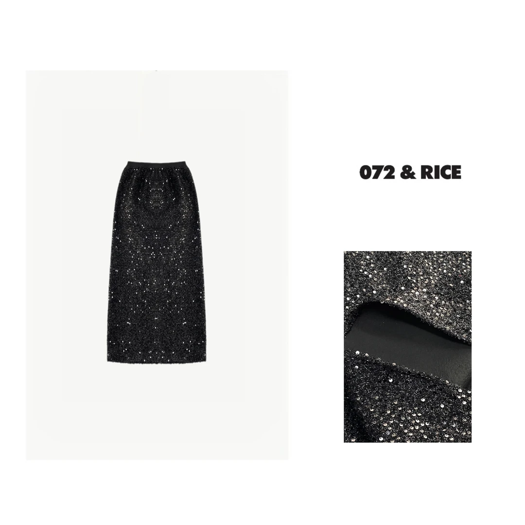 072 & RICE【高光裙】秋冬休闲松紧腰亮片半身裙 W0373L*