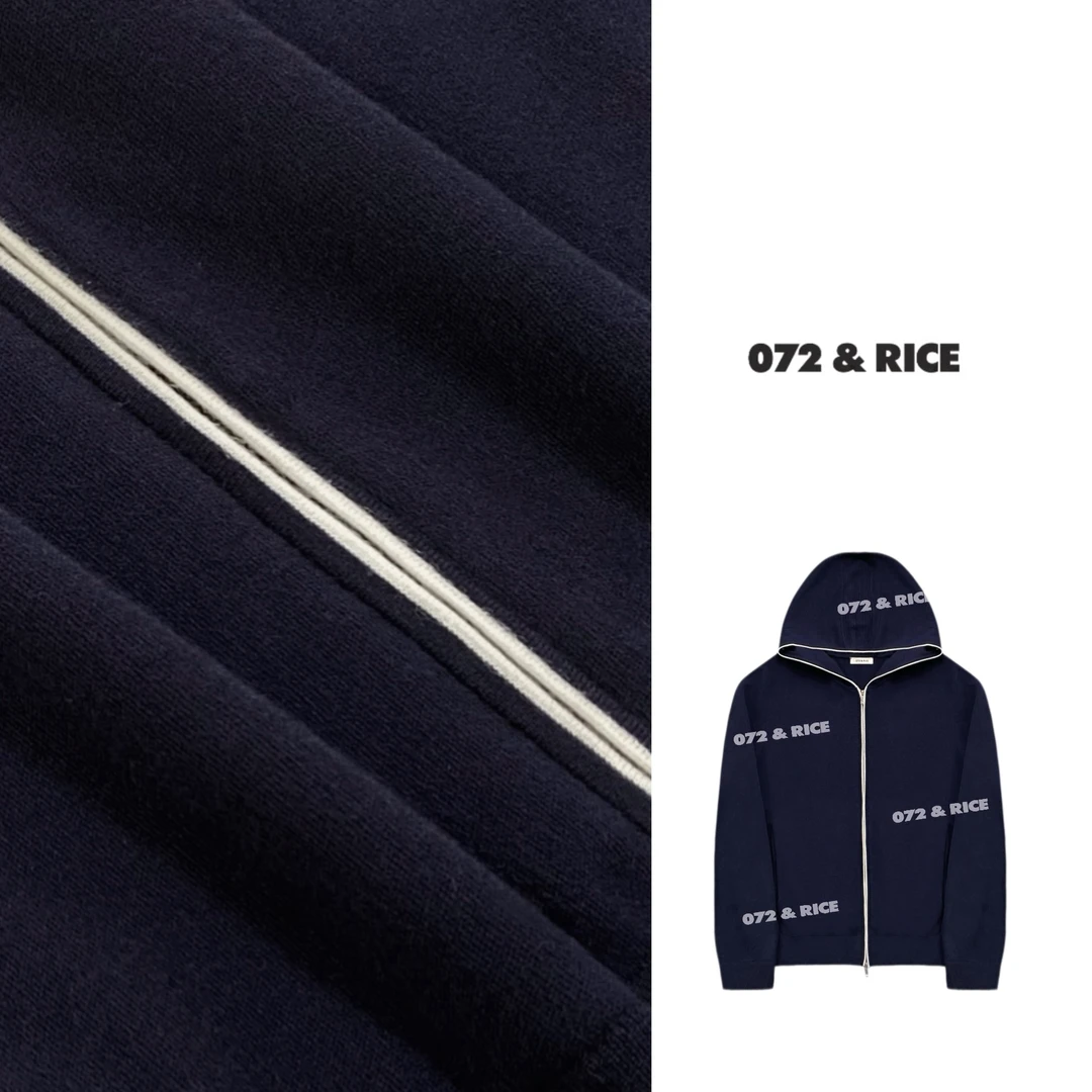 072 & RICE【蓝羽外套】秋季休闲连帽拉链长袖针织开衫 31LE045