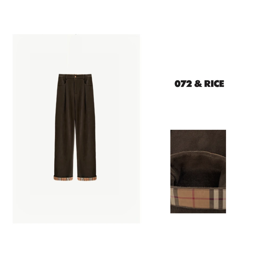 072 & RICE【格林裤】橡筋腰格子加厚加绒直筒长裤 KB098 618FF