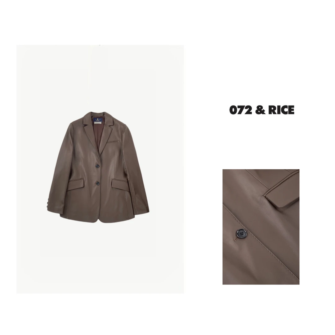 072 & RICE【琥珀】秋冬休闲翻领两粒扣长袖皮衣外套 YR005