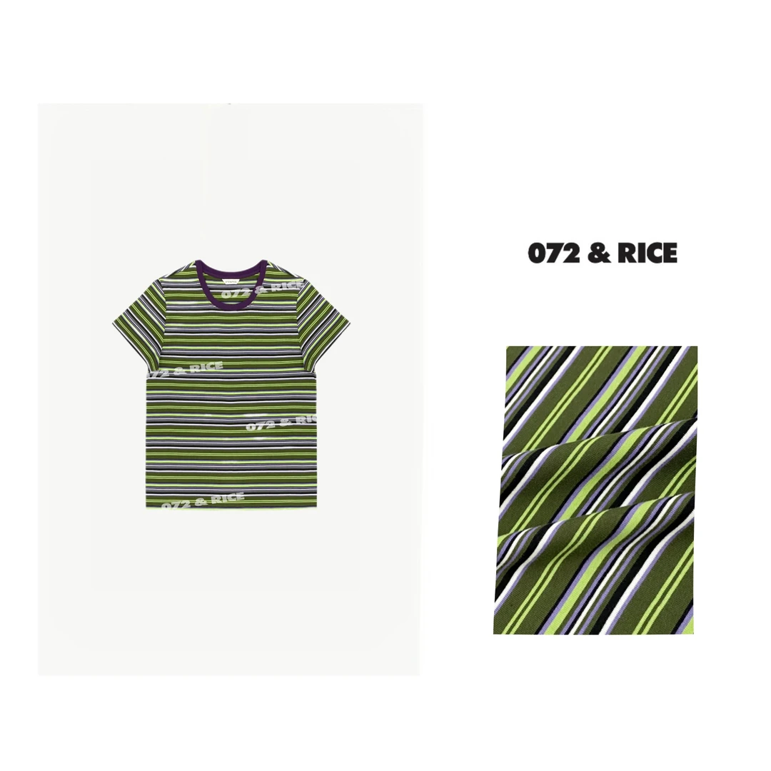 072 & RICE【芥末TEE】100棉 夏季圆领条纹短袖T恤 24NB068Z FF