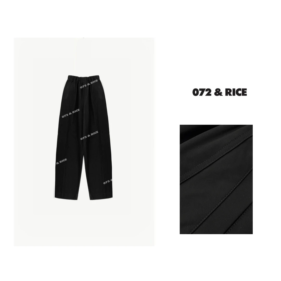 072 & RICE【黑糖裤】夏季休闲橡筋腰阔腿九分裤 24KB011