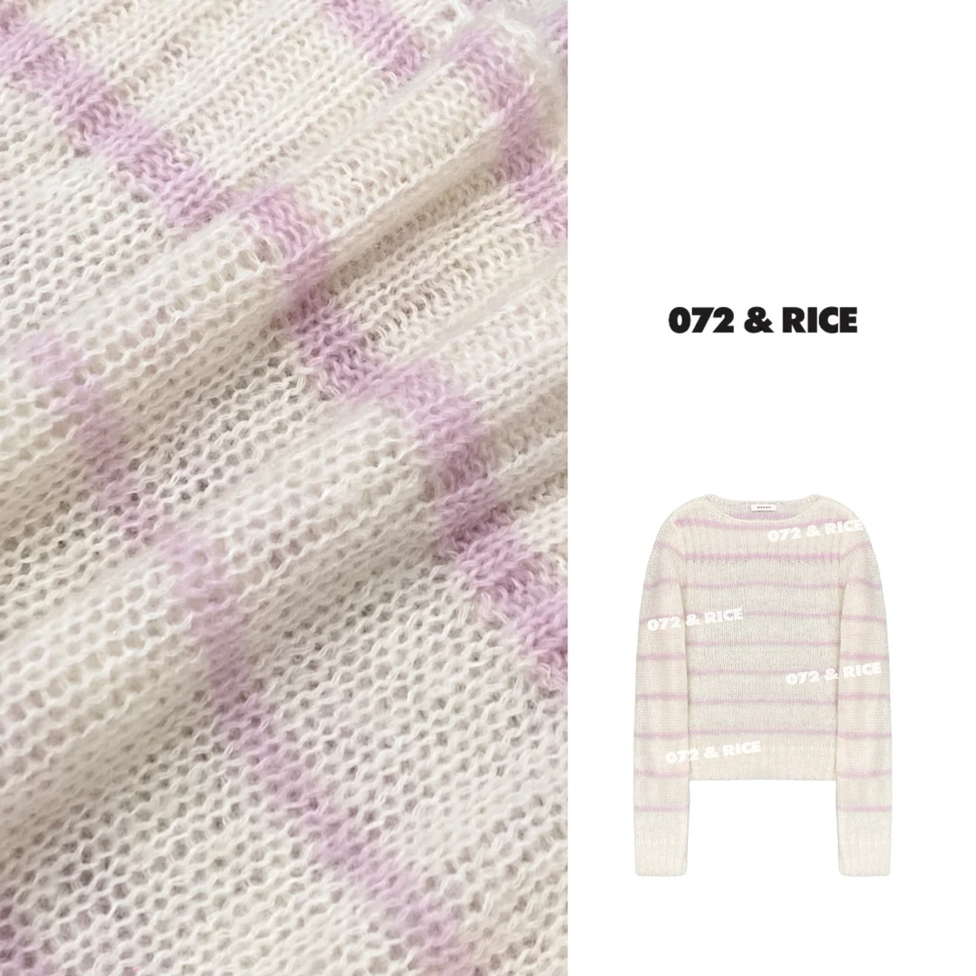072 & RICE【樱花条】绵羊毛+羊驼毛 长袖针织衫 31LN37691 FF